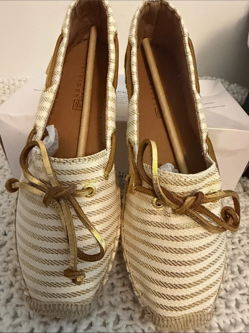 Sperry women’s Gold-Striped White Espadrille Boat Shoes